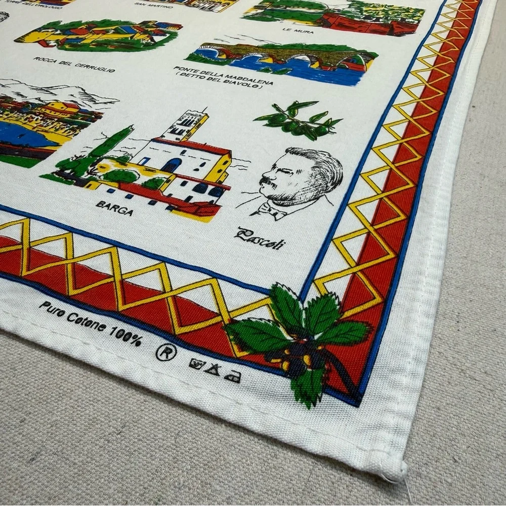 Lucca Illustrated Cotton Tea Towel - Colorful Landmark Print
